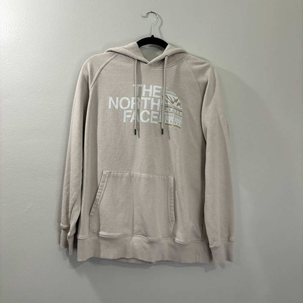 The North Face Women's Beige Hoodie Sweatshirt Logo Size Large